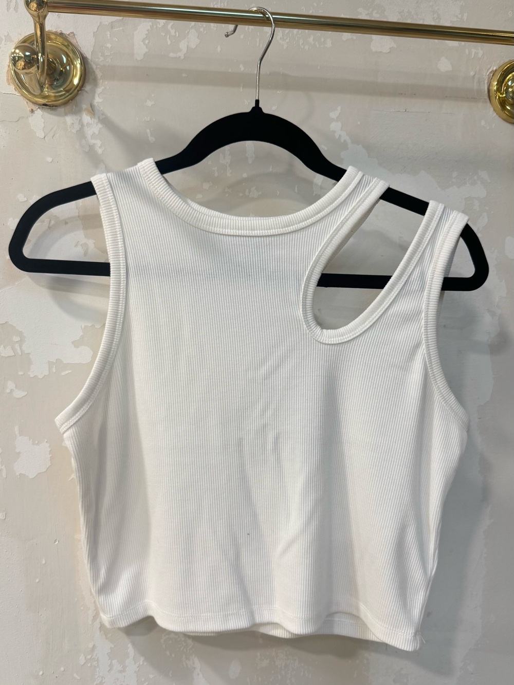 Asymmetrical White Ribbed Tank Top